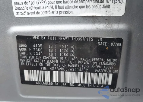 2010 Subaru Legacy 2.5I Premium z USA, uszkodzony, nr VIN 4S3BMBC67A3214332